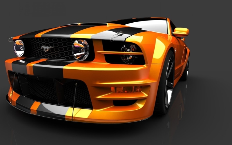Ford Mustang, black, yellow, luxury, mode of transportation, sports car, no people, car, black background, transportation, technology, indoors, mustang