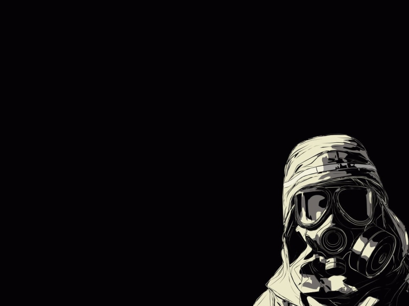 minimalism, art and craft, obscured face, gas, men, black background, indoors, front view, gas masks, lifestyles, one person, disguise, unrecognizable person