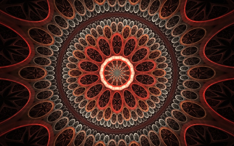 gray, built structure, ceiling, art and craft, concentric, backgrounds, symbol, indoors, red, mandala, no people, part Of, architecture, spirituality, wheel