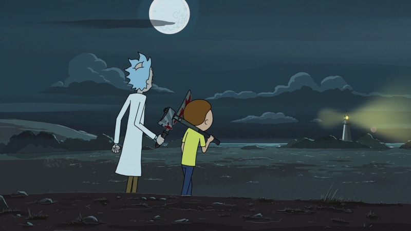 scenics - nature, full length, Adult Swim, sea, men, illuminated, real people, cloud - sky, 1080P, beach, Rick Sanchez, water, night, sky, outdoors, moon