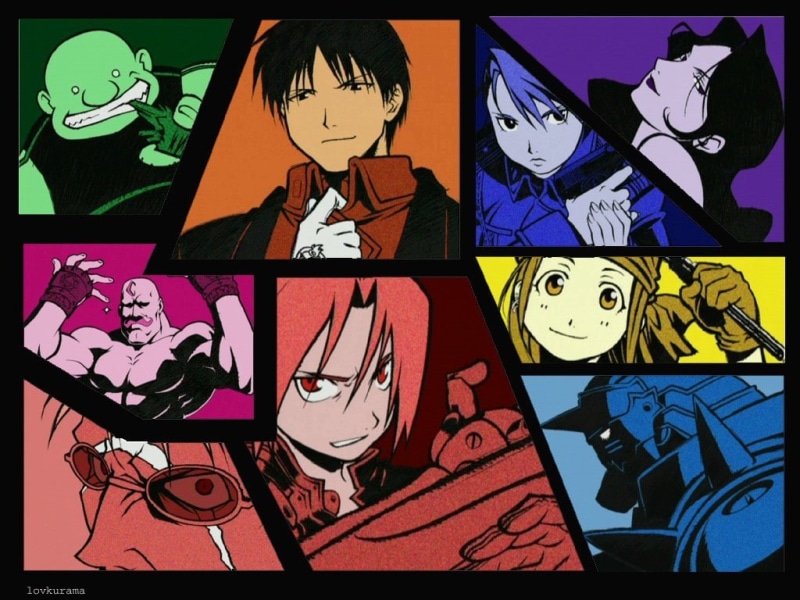 auto post production filter, Roy Mustang, large group of objects, Full Metal Alchemist, 480P, male likeness, Lust, multi colored, female likeness, night