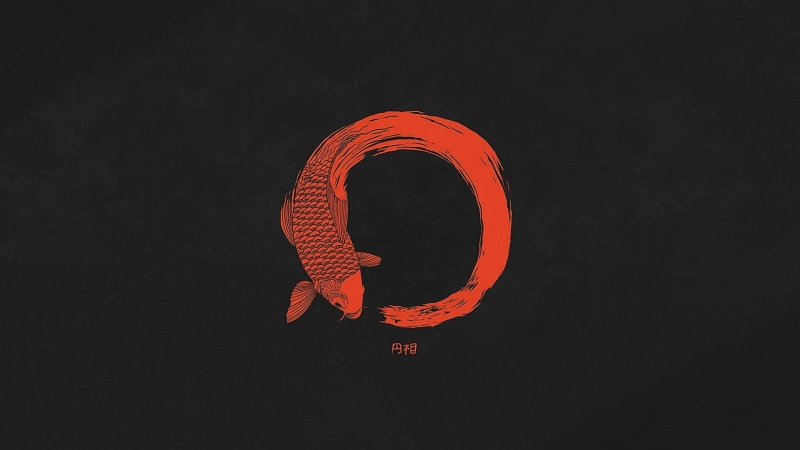 fish, red, 1080P, dark, ensō, minimalism