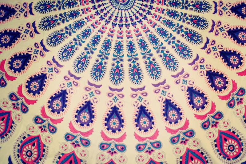 biology, design, white, no people, cultures, pink, indoors, mandala, close-up, art and craft, blue, fashion, textile, high angle view, full frame, islam