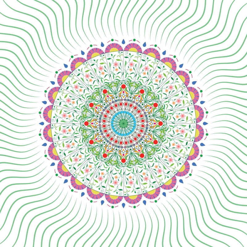 drawn, ornament, artist, hand, multi colored, mandala, directly above, indoors, decorative, background, decorated, full frame, cercle, ceiling, poster design