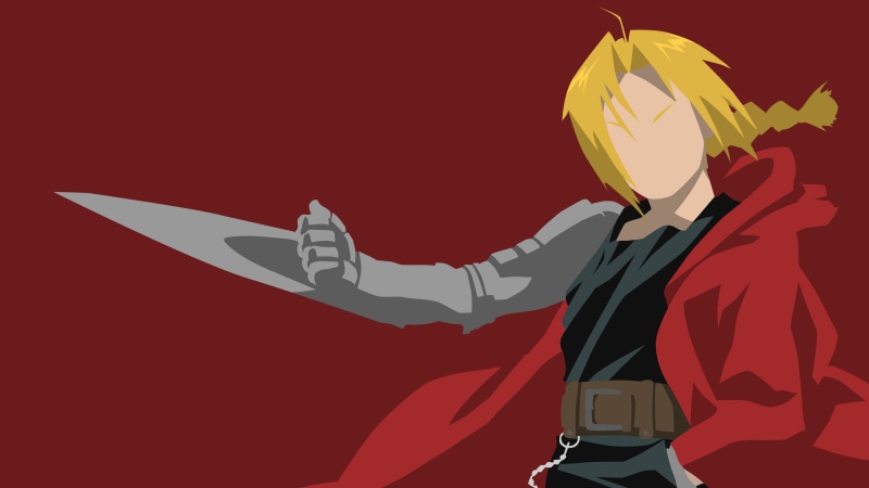 minimalism, red, males, flying, Full Metal Alchemist Brotherhood, Full Metal Alchemist, Elric Edward, elric, colored background, communication