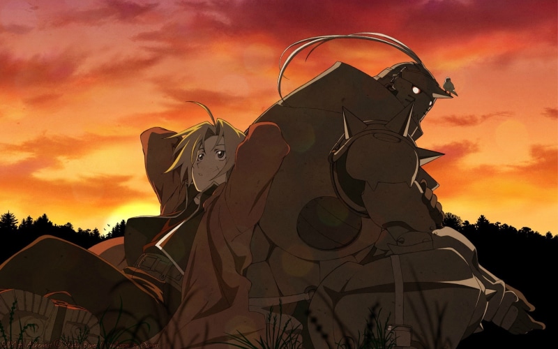 Full Metal Alchemist Brotherhood, built structure, orange color, sky, 1080P, representation, sunset, silhouette, cloud - sky, nature, architecture, low angle view