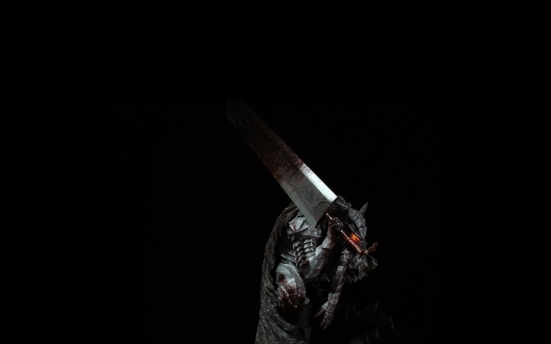 nature, dark, minimalism, work tool, kitchen knife, Guts, anime, tool, metal, knife - weapon, hand tool, black background, Berserk, sharp, copy space, no people