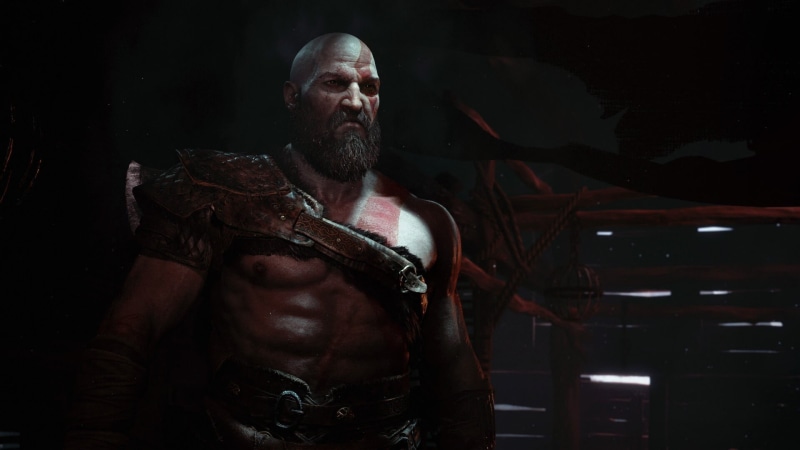 beard, tattoo, shirtless, mid adult men, God of War, 1080P, lifestyles, dark, digital, black background, men, god of war 4, muscular build, one person