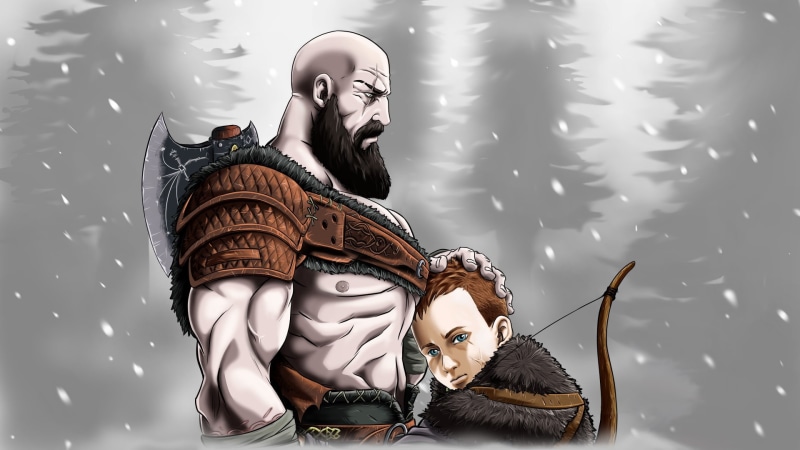 nature, male likeness, statue, human representation, Kratos, representation, winter, no people, holding, art and craft, clothing, female likeness, religion