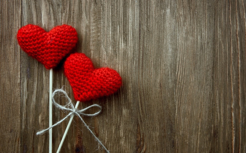 craft, wood - material, wool, copy space, decors, Valentines Day, close-up, art and craft, positive emotion, wooden surface, heart shape, two, thread, crochet