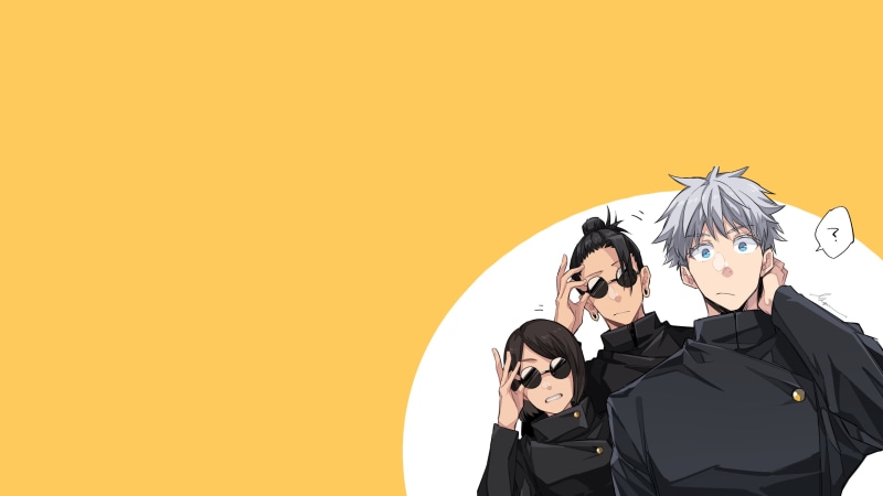 Jujutsu Kaisen, orenji hnkn, blue eyes, white hair, sunglasses, anime, 2K