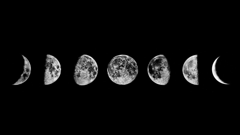 copy space, no people, shape, moon, 1080P, space, geometric shape, dark, studio shot, in a row, nature, indoors, side by side, moon phases, still life