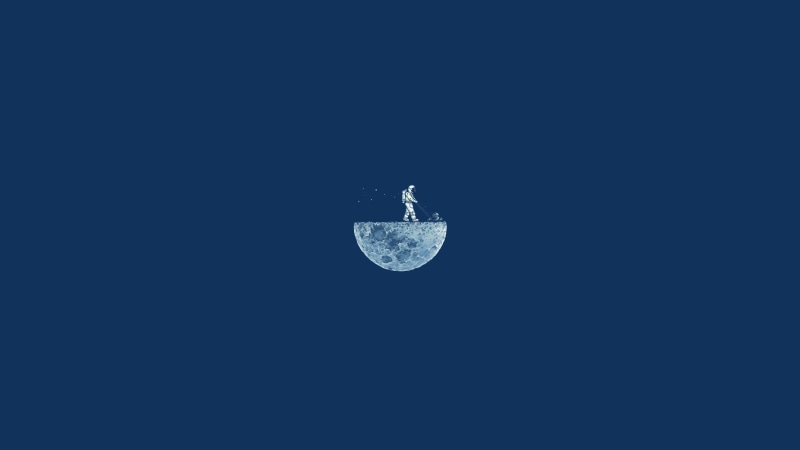 photomanipulation, mower, Moon Mow, HD, minimalism, lawn, 2K, astronaut, using, person, moon, blue, 4k