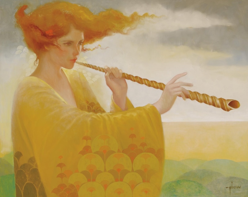 horn, 1080P, goddess, golden, female, 3d and abstract, fantasy