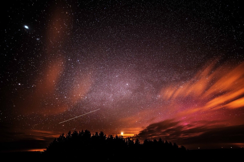 tranquility, stars, shooting stars, no people, star, colorful, tree, 1080P, sky, tranquil scene, idyllic, astronomy, night, star - space, beauty in nature