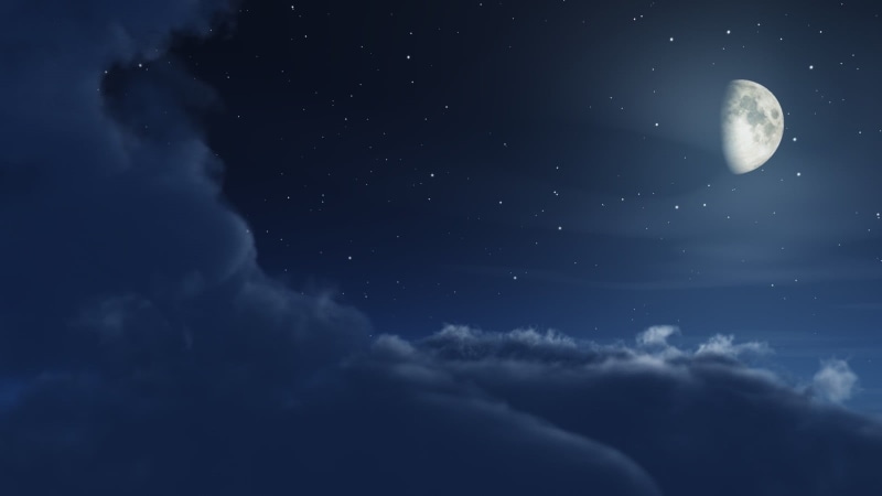 sky, planet - space, space, nature, star - space, Moon, dramatic sky, blue, clouds, moonlight, no people, outdoors, half, dark, astronomy, full moon, illustration
