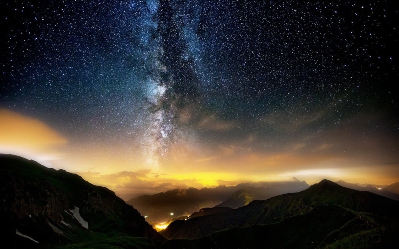 space, hiking, sunlight, galaxy, lights, star Shape, photo, long exposure, outdoors, scenics, dark, blue, no People, mist, scenics - nature, backgrounds