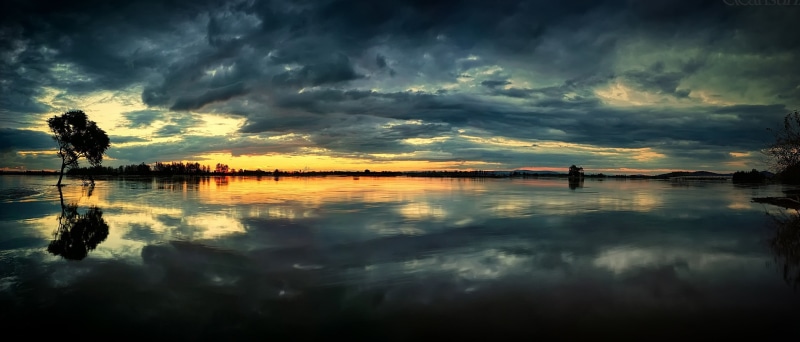 scenics - nature, waterfront, cloud - sky, beauty in nature, lake, clouds, dramatic sky, nature, sky, tranquil scene, water, tree, sunset, no people, trees
