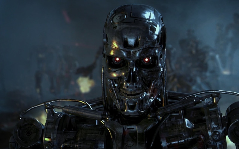 mask - disguise, portrait, T-800, night, mask, 1080P, endoskeleton, Terminator, indoors, looking at camera, human skeleton, architecture, one person, disguise