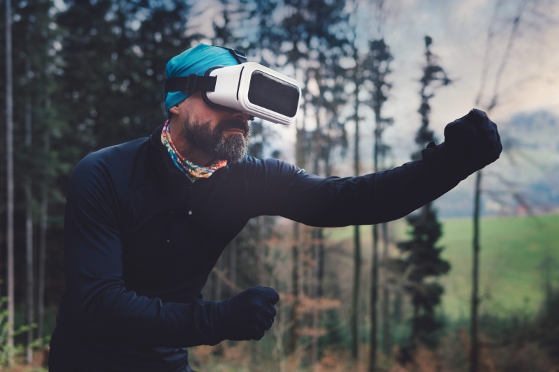 black, virtual reality, landscape, virtual reality glasses, position, focus on foreground, virtual reality headset, boxing, hands-free device, game, shirt