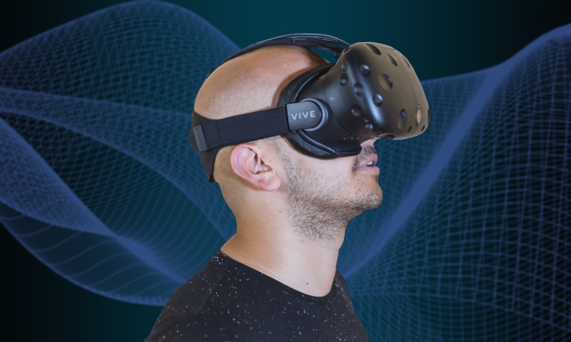 adult, looking, innovation, technology, virtual reality simulator, futuristic, portrait, glasses, smiling, teenager, front view, headset, men, reality