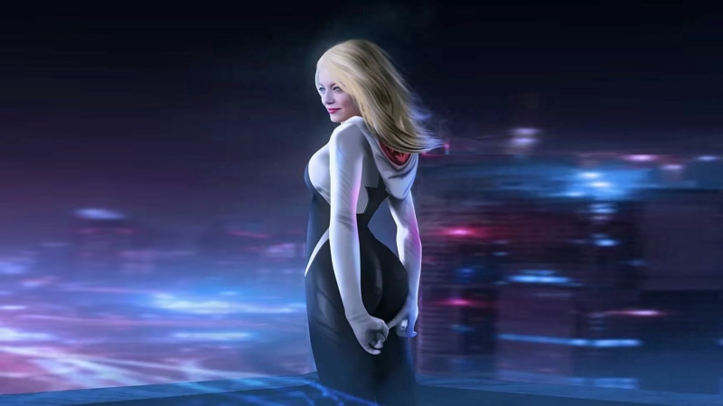 white, standing, young women, clothing, top, fashion, Spider-Gwen, adult, illuminated, beautiful woman, beautiful people, blond hair, s, hair, beauty, young adult