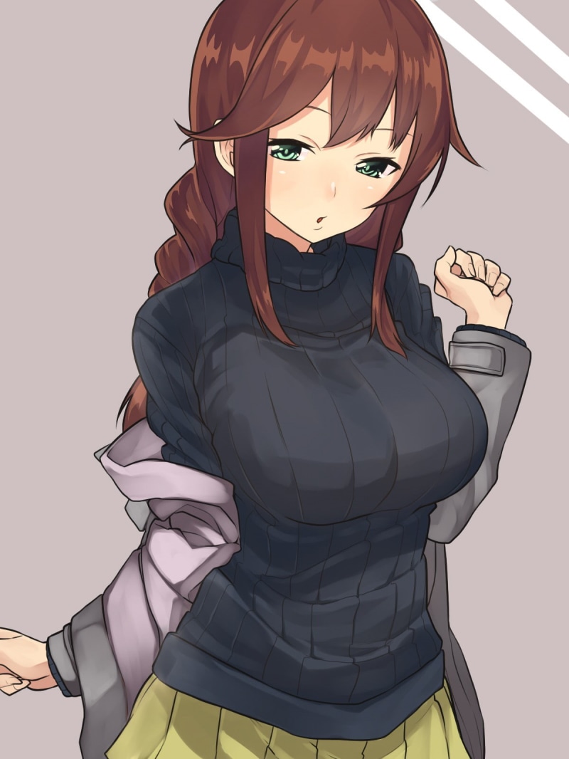 females, anime, adult, sweater, young women, cartoon, one person, portrait, disguise, Kantai Collection, emotion, young adult, female, lifestyles, Noshiro (KanColle)