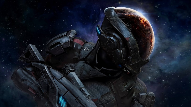 people, graphic, Mass Effect, robot, helmet, headwear, clothing, military, technology, video games, 1080P, protection, violence, sky, night