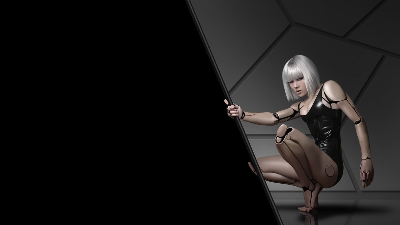 blonde, robot, women, beautiful woman, one person, clothing, beauty, 1080P, indoors, young adult, cyborg, hairstyle, copy space, woman, illustration, fashion
