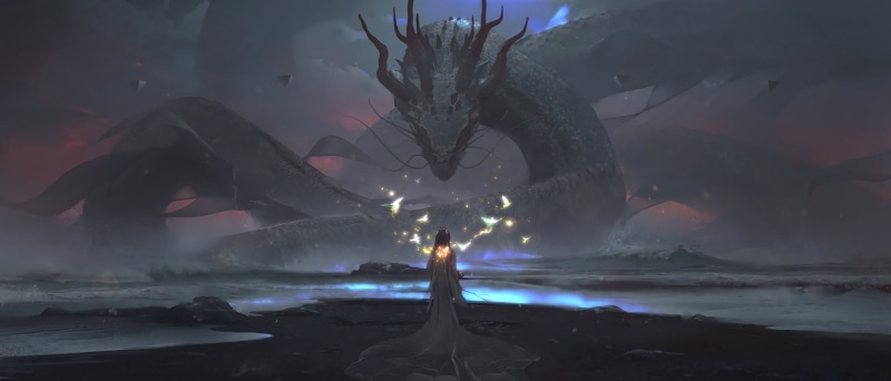 fantasy art, night, no people, ice, waves, sea, clouds, artwork, mythology, sea monsters, magic, cold - Temperature, horns, plant, heat - temperature, nature
