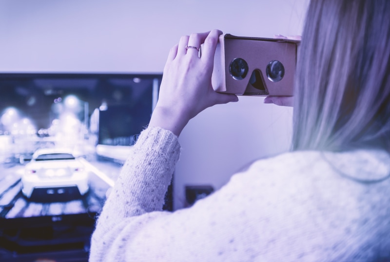 girl, leisure activity, one person, uses, photographing, cardboard, indoors, photographer, reality, wireless technology, headshot, technology, adult, camera - photographic equipment