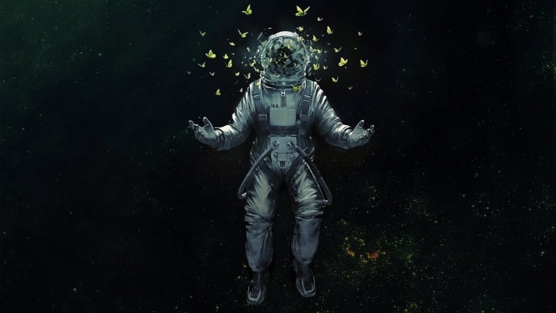 space, military, unrecognizable person, 1080P, people, black background, communication, night, protection, front view, stars, men, standing, full length