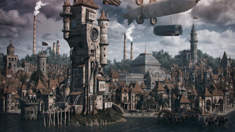 steampunk city, fantasy, 4K, steampunk, steampunk world