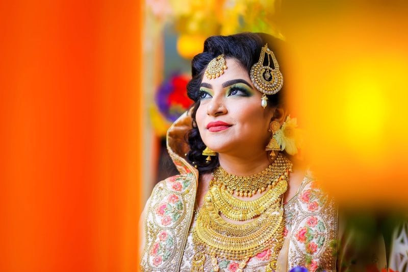 wedding day, marriage, facial expression, beautiful woman, beautiful, celebration, necklace, veil, photographer, henna, religion, adult, indoors, glamour