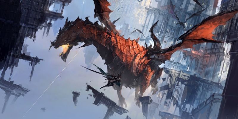 digital art, fire, battle, buildings, fantasy art, 1080P, flying, artwork, wings, fantasy, girl, jaws, Dragons