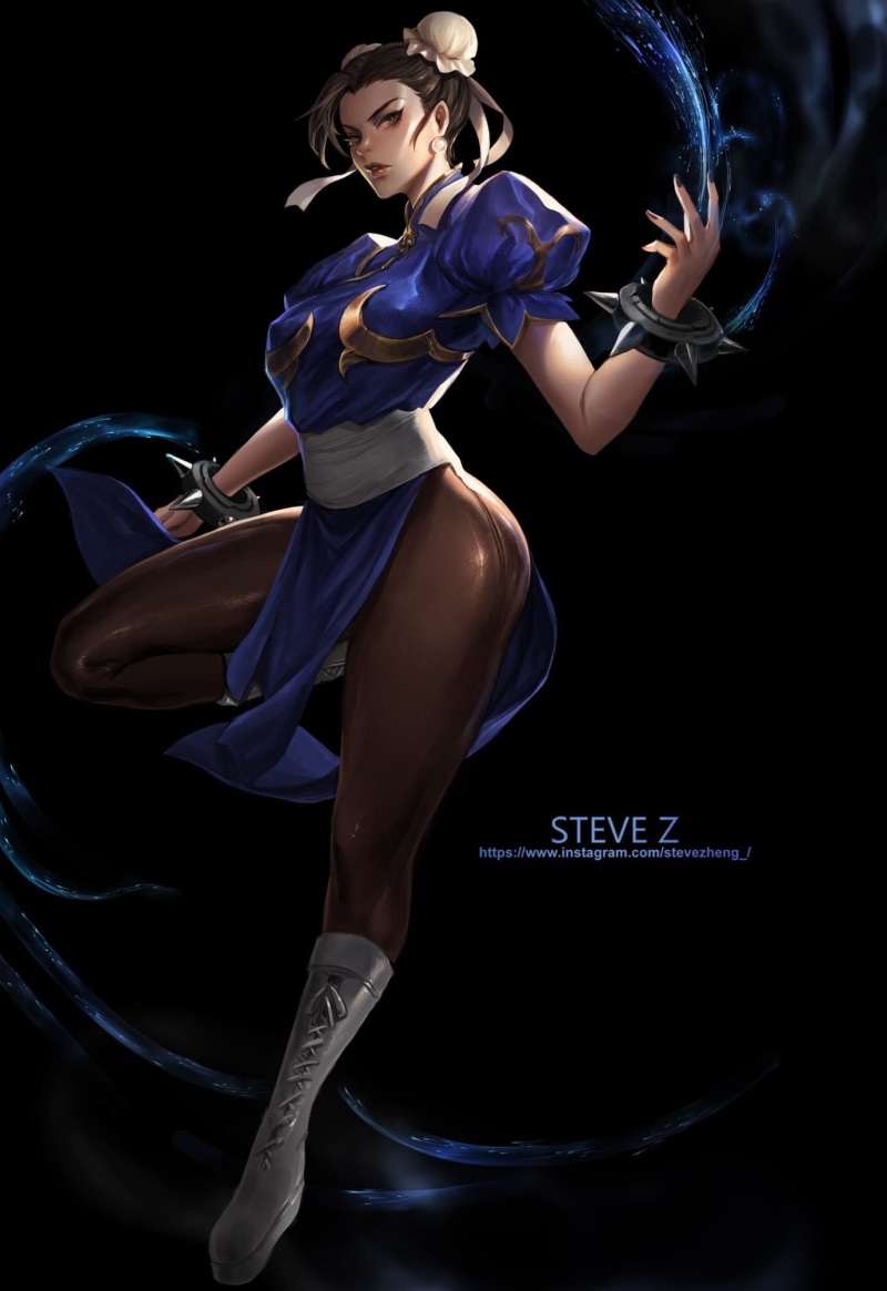 beautiful woman, young adult, Street Fighter, 1080P, fashion, indoors, young women, black background, adult, shoe, studio shot, women, drawing, motion