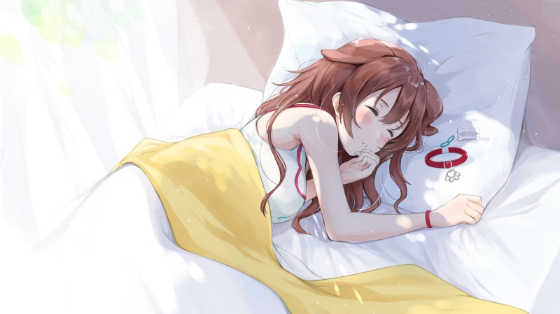 Inugami Korone, animal ears, in bed, sleeping, anime girls, Virtual Youtuber, 2K, anime