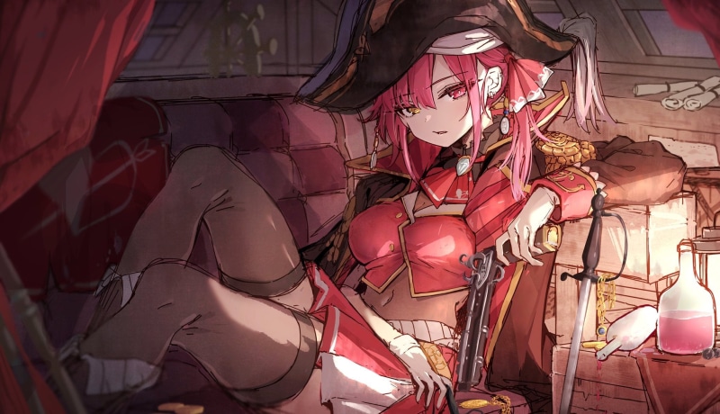 stockings, pirates, Houshou Marine, anime, 1080P, Hololive, anime girls, Virtual Youtuber