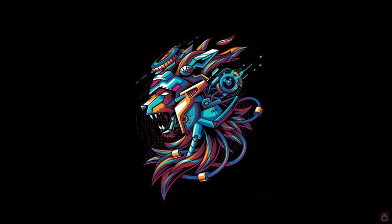 Animal, Vector, Illustration, Cyber, Background, Machine, Liondroid, Mecha, Minimalism, Art, 1080P, Angga Tantama