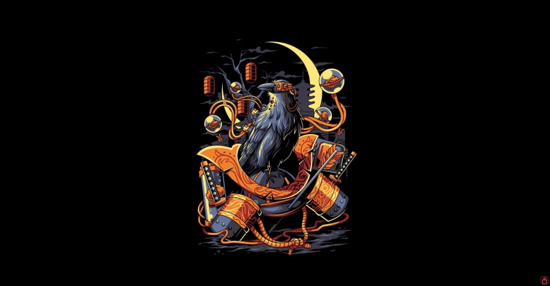 Minimalism, Bird, Moon, Vector, Illustration, Katana, 1080P, Background, Angga Tantama, Crow, Night, Samurai, Art, Armor