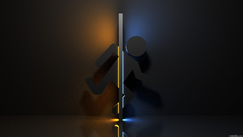 dark, indoors, video games, table, night, wall - building feature, light, 1080P, shadow, Portal 2, entrance, home interior, illuminated, Portal (game)