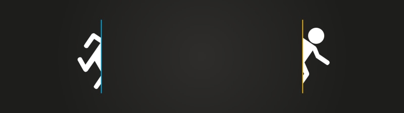 Portal 2, video games, black background, studio shot, panoramic, dark, nature, indoors, silhouette, shape, multiple display, paper, black color, symbol