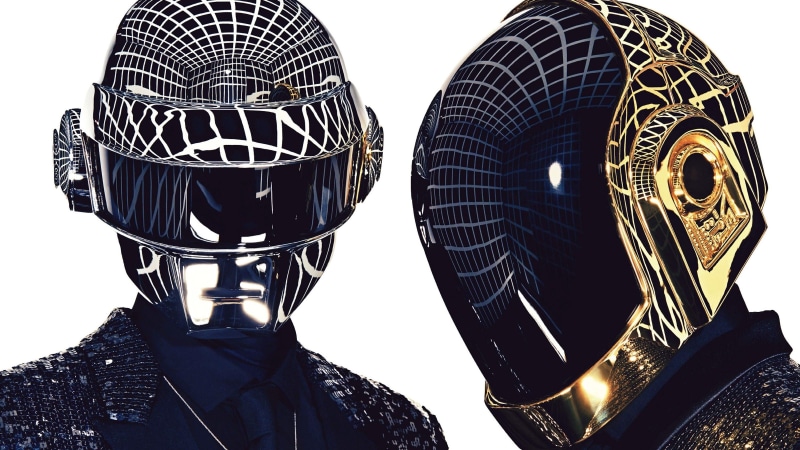 music, building exterior, robot, pattern, city, 2K, togetherness, robots, helmet, two, clear sky, close-up, white background, people, portrait, architecture