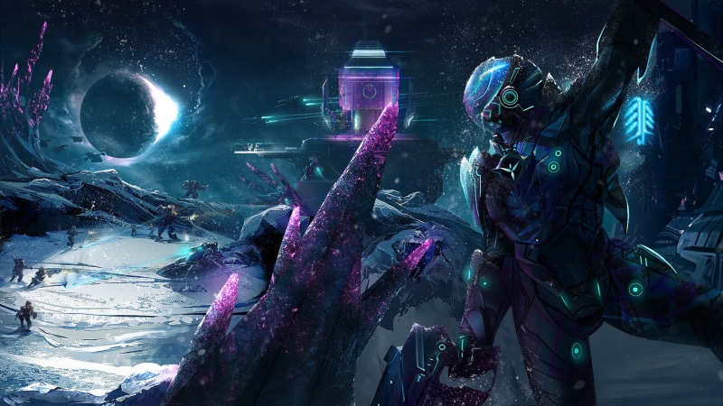 illustration, futuristic, adult, waist up, creativity, technology, illuminated, helmet, Vanu Sovereignty, event, dark, enjoyment, purple, abstract, Planetside 2