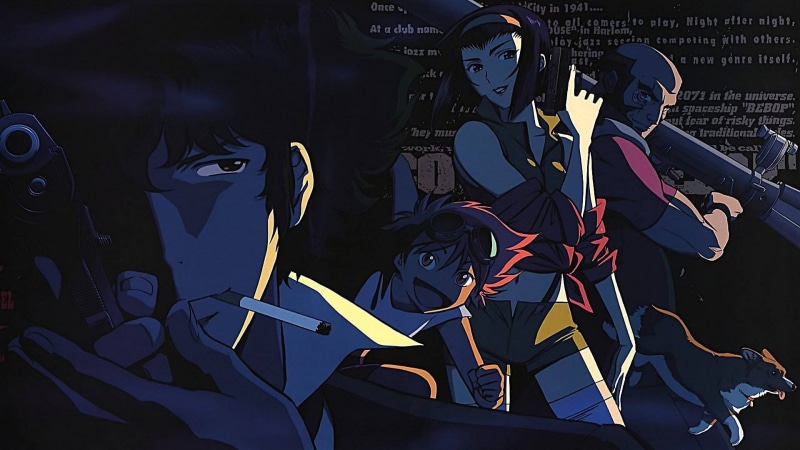 anime, cigarettes, Cowboy Bebop, anime girls, Edward Wong Hau Pepelu Tivrusky IV, Jet Black, Faye Valentine, anime boys, 1080P, Spike Spiegel