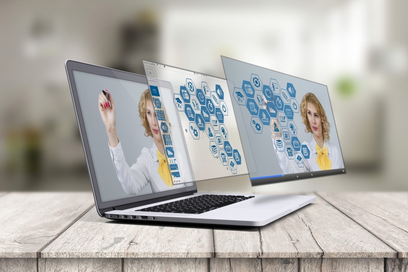 education, people, laptop, wood - material, education technology, teacher, display, 3d hologram website, architecture, silver, females, virtual presentation
