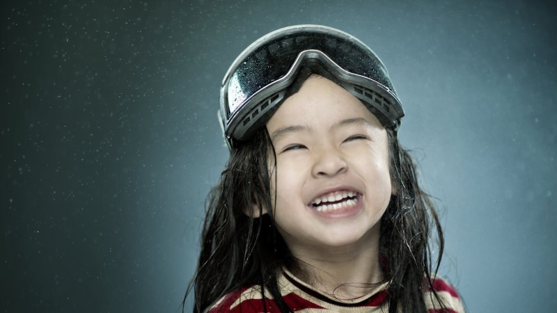 child, eyes closed, front view, happiness, reality, headshot, smiling, headset, smile, portrait, human face, hair, women, human body part, glasses, 1080P