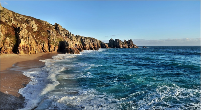 body of water, rock formation, AF, Porthcurno, Pedn Vounder, Cornwall, NIKKOR, body, I AM, near, UV Filter, wave, 6G, Beach, Treen, Landscape, coastline