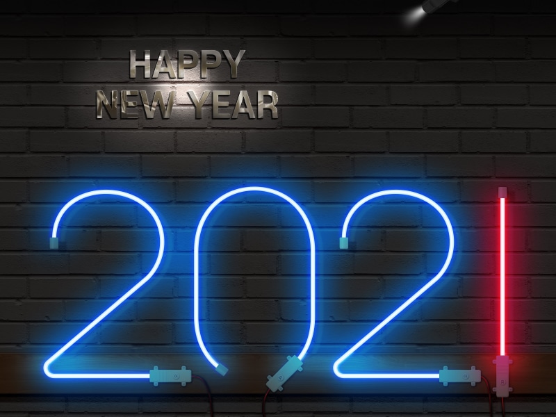 2021, 4K, fluorescent light, 2021 happy new year