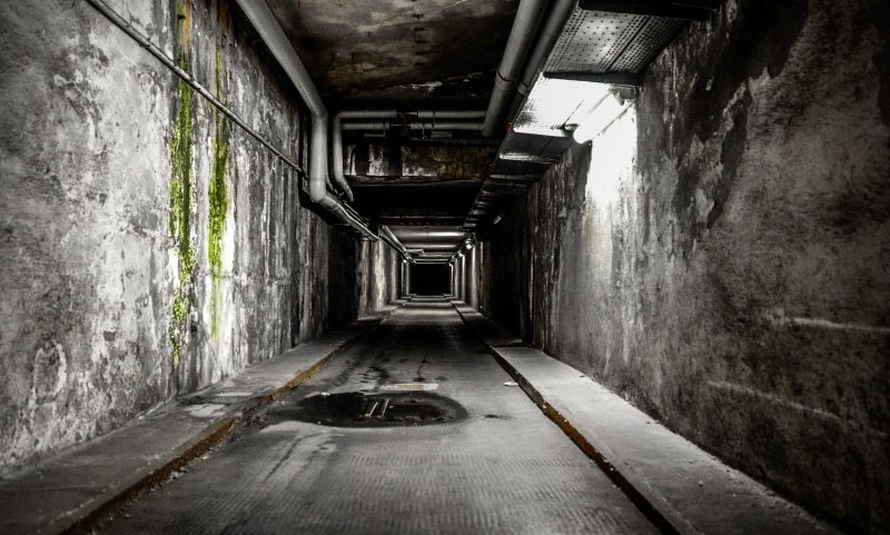 ruined, abandoned, dark, diminishing perspective, creepy, human, concrete, nightmare, the way forward, broken, risk, no People, halloween, gloomy, wall